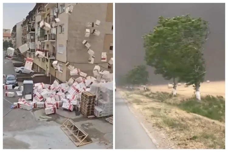 Imagini apocaliptice cu vântul care a făcut ravagii: Vânt puternic dezlănțuit cu rafale de 80-90 km/h și cer amenințător sub cod roșu VIDEO