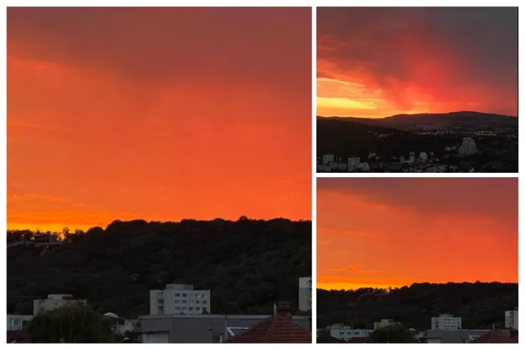  Apus incandescent peste Cluj, aseară: Sub cerul aprins, Clujul aștepta răcoarea ploii. Să fi fost liniștea de dinaintea furtinii? FOTO