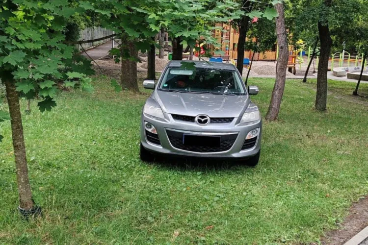 În Cluj-Napoca se parchează cu tupeu maxim: Un șofer și-a urcat mașina direct pe spațiul verde dintr-un parc. „Poate au venit să tundă iarba...” 