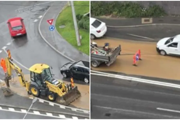 FOTO. Avarie la o conductă de apă dintr-o zonă circulată a Clujului. Se circulă pe un singur sens de mers