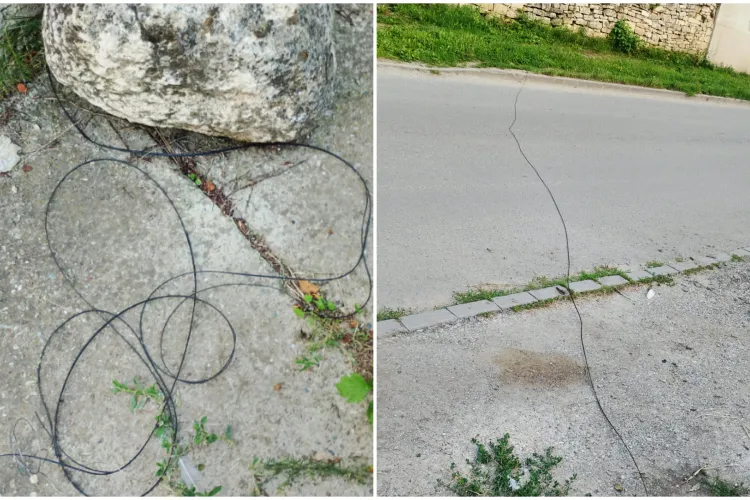 VIDEO. Un clujean e revoltat pe o cunoscută companie de telecomunicații. Cablul stă căzut pe mijlocul drumului: „Nu-s în stare să vină de o săptămână”