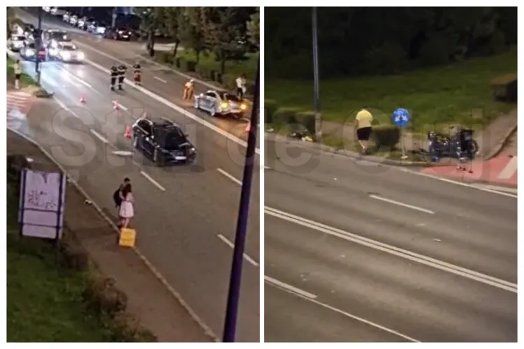 VIDEO. Accident azi-noapte în Cluj-Napoca: Tânăr motociclist de 20 de ani, rănit în urma impactului cu o mașină. A fost transportat de urgență la spital