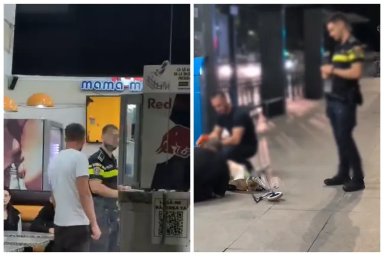 VIDEO. Incident la Gara Cluj! Polițiștii acuzați de nepăsare față de un bărbat căzut pe trotuar, în stație, pentru a mânca shaorma: „Deh, shaorma e prima”