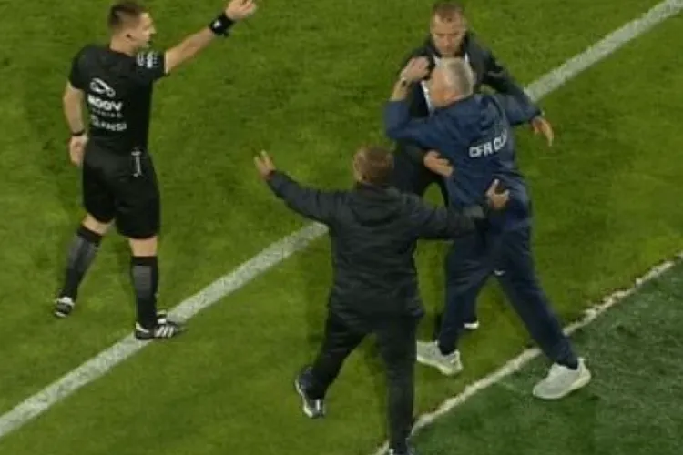 CFR Cluj, în genunchi acasă! Petrescu, eliminat după o criză de nervi. „Bursucul” a explodat și a primit cartonaș roșu 