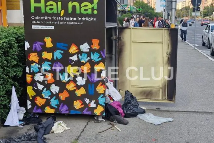 Cluj-Napoca: Containerul de haine din Mărăști, din nou vandalizat. Clujenii trag un semnal de alarmă și cer măsuri urgente 