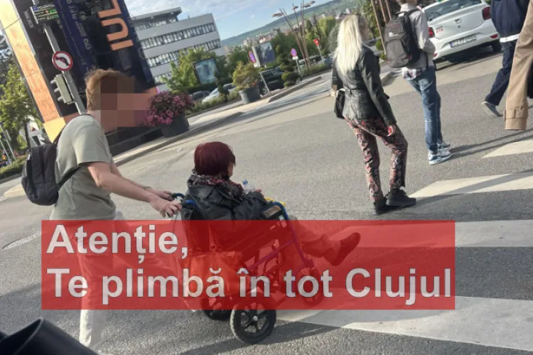 Alertă printre clujeni: „Doamnă în scaun cu rotile te plimbă prin tot Clujul, dacă o ajuți. O refuzi, se lasă cu scandal/ A turnat sticla cu apă pe mine”