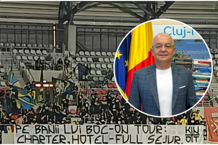 FOTO. Ultrașii Petrolului, devastatori în mesaje. „Pe banii lui Boc-on tour: Charter, Hotel-full sejur