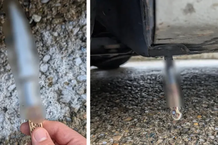 Mister în Cluj-Napoca: Șofer găsește un cuțit ascuns înfipt în propria mașină! Posibil act de intimidare din cauza problemelor cu locurile de parcarea FOTO