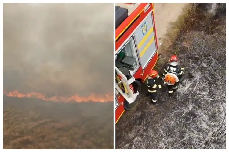 Un clujean a suferit arsuri grave din cauza unui incendiu de vegetație, care a mistuit un hectar întreg. Mai multe case, în pericol să ia foc VIDEO