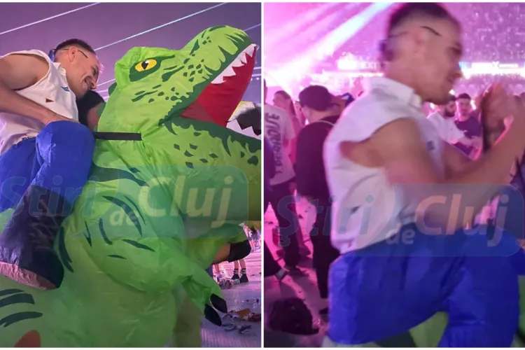 Untold sau Jurassic Park? Un tânăr „călare” pe T-Rex a făcut senzație după miezul nopții