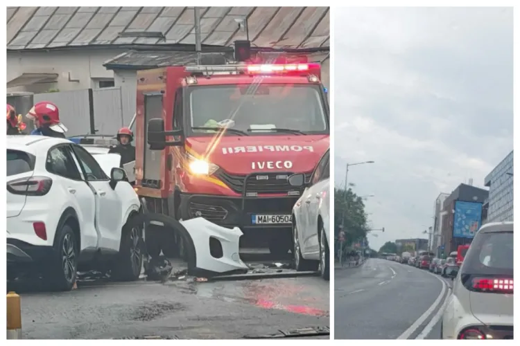 Accident pe Calea Turzii din Cluj-Napoca. Trei persoane rănite, din care două extrase de pompieri dintr-o mașină. Trafic blocat complet la urcare- FOTO 