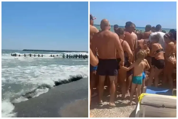 Un bărbat s-a înecat pe litoral încercând să salveze doi copii din valuri. Lanț uman făcut de turiști. Salvamarii, în pericol VIDEO