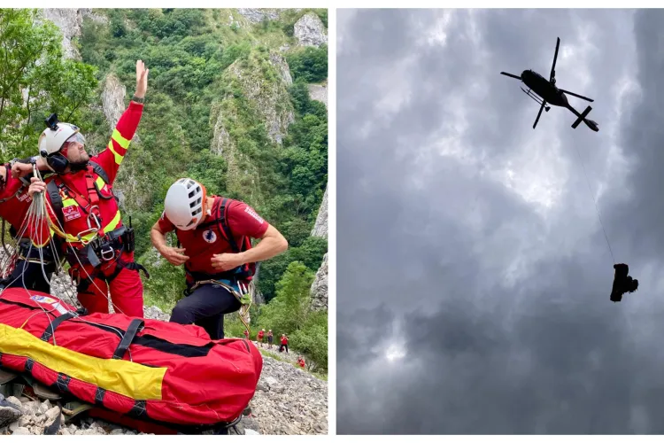 Cum au reușit salvamontiștii să salveze viața tânărului căzut de pe stânci în Cheile Turzii. Intervenția a fost EXTREM de grea și periculoasă VIDEO