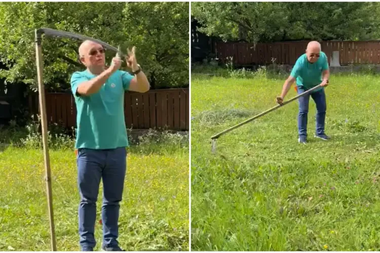 VIDEO. Emil Boc îi învață pe clujeni cum să „dea la coasă”. Imagini fabuloase cu primarul în acțiune: „Foarte important e să-i ascuți vârful”