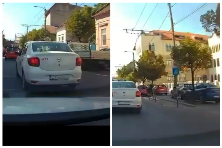 VIDEO Taximetrist, șicanare și semne obscene în trafic, chiar în fața sediului Poliției Cluj: „Circula haotic de la început. După „semne”, a frânat brusc”