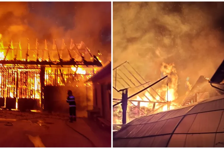 Incendiu devastator în Cluj: Două case cuprinse de flăcări și sute de baloți de fân arși. Pompierii s-au luptat mai bine de opt ore cu flăcările FOTO