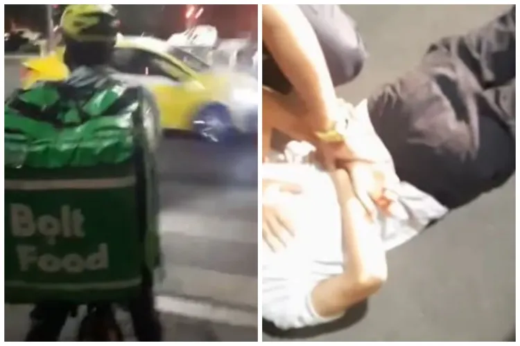 Scene șocante! S-a filmat în timp de lovea un livrator pe bicicletă. După intervenția unui polițist în timpul liber s-a cerut la mama! VIDEO
