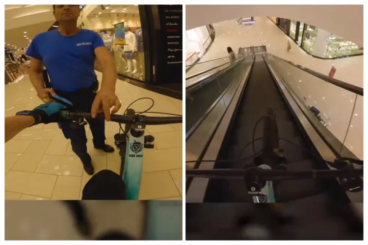 VIDEO. Tupeu maxim! Un biciclist a intrat cu bicicleta în mall și a pedalat ca pe pistă, inclusiv pe scările rulante: „Prima oară la oraș, așa-i?”