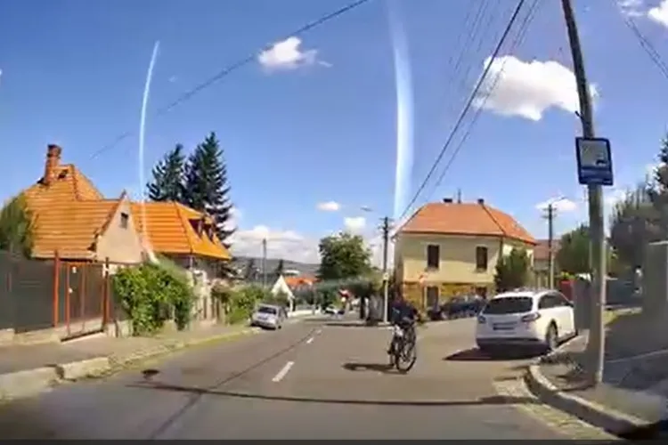 VIDEO Un șofer s-a trezit față în față cu un biciclist aflat pe contrasens. E nevoie de un permis de conducere a bicicletei pentru livratori?