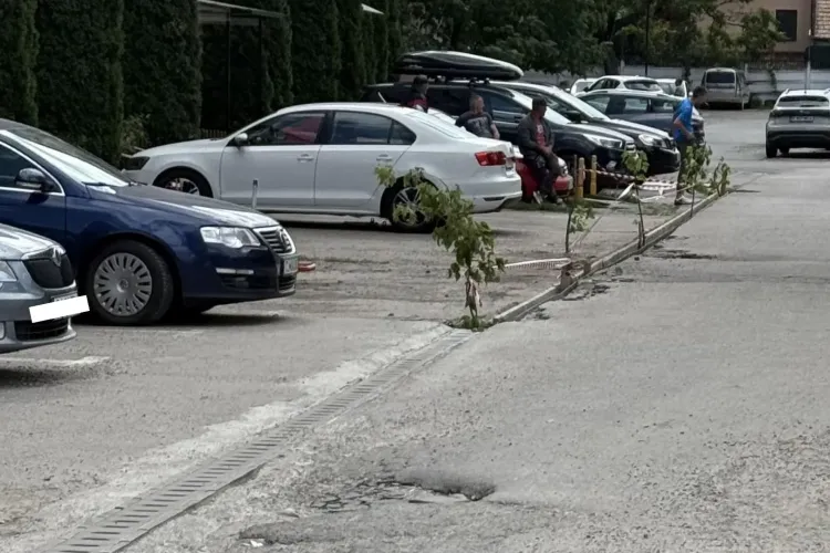 „Dorel” lovește din nou: Un crater de pe un drum din Cluj a fost „plombat” cu...pavele. Creativitatea clujenilor nu are limite FOTO