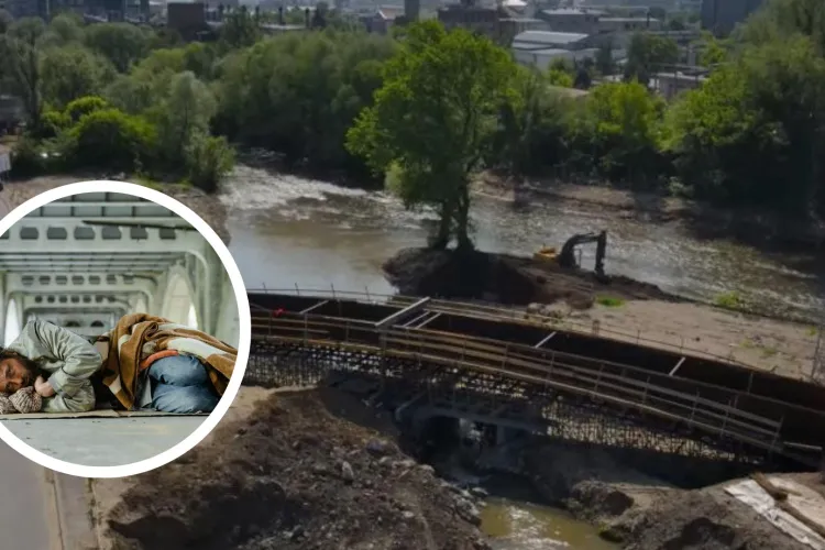 Un pod din Cluj, transformat într-un focar de murdărie și pericol pentru clujeni: Oameni ai străzii lasă gunoaie sub pod și pe spațiul verde