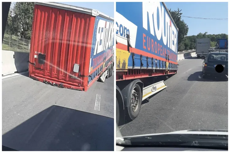 Camion „rupt în două” la Piatra Craiului. Aparține unei firme din Cluj VIDEO