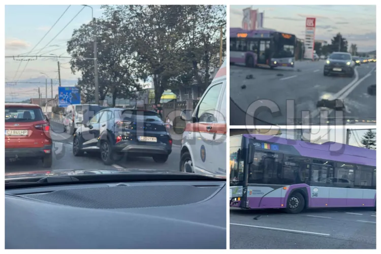 Accident rutier în zona Vama Cluj: Un autobuz și un autoturism implicate. Trafic îngreunat FOTO