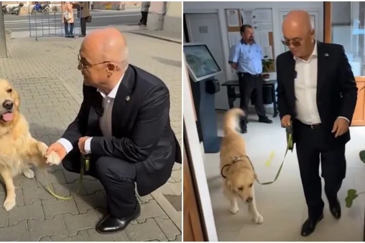Emil Boc și cățelul său, la inaugurare: Primăria Cluj-Napoca își deschide oficial porțile și pentru animalele de companie! VIDEO
