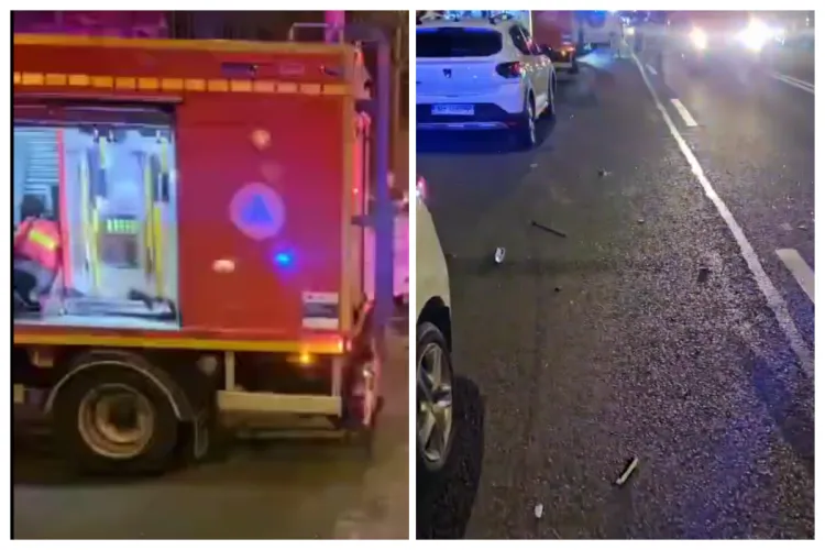 VIDEO: Accident în această seară la podul IRA din Cluj-Napoca: O mașină a ajuns pe trotuar și a dărâmat un indicator rutier. Praful s-a ales de ea!