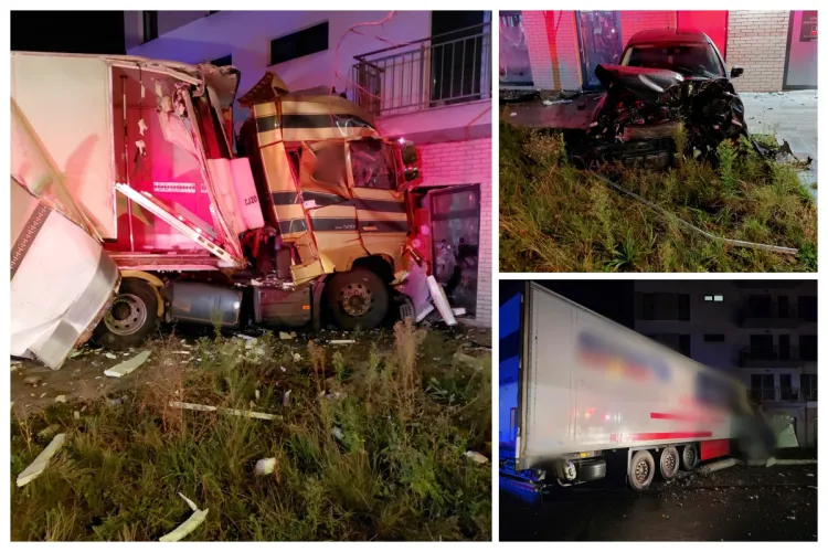 VIDEO. Cum s-a produs accidentul din Cluj, pe Oașului. Un șofer a intrat cu TIR-ul într-un bloc, după ce a lovit două mașini parcate și un stâlp electric