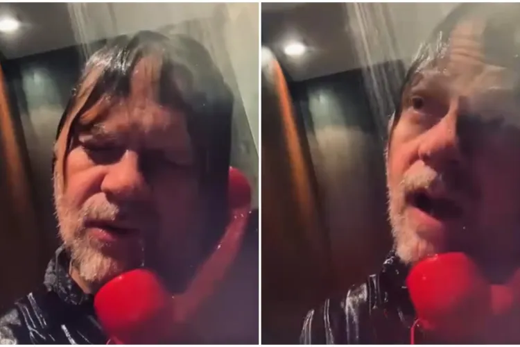 VIDEO. Florin Piersic Jr. a intrat îmbrăcat la duș, înainte de a fi „invitat” în emisiune la Dan Diaconescu: „Este Călin Georgescu reîncarnarea lui Iisus?”