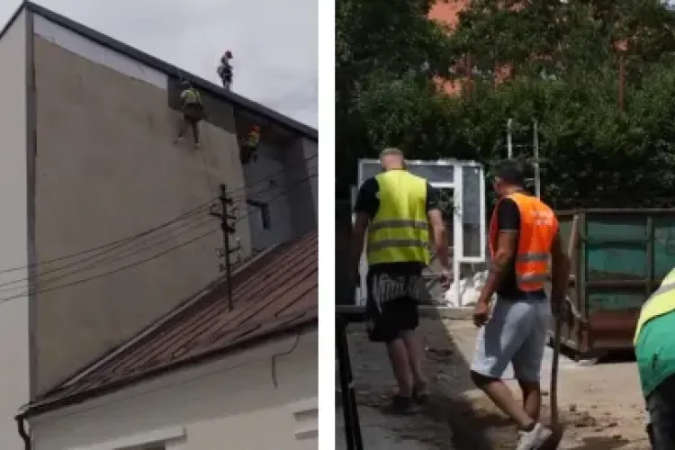 Scandal pe un șantier din Cluj-Napoca! Muncitorii urlă de pe schelă și trezesc tot cartierul: „Nu au obligația să folosească stații de comunicare?”