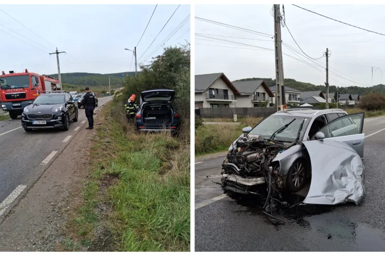 Scene dramatice în Cluj! Pompierii au intervenit de urgență după un accident între două mașini. Un bărbat și o femeie au ajuns la spital 
