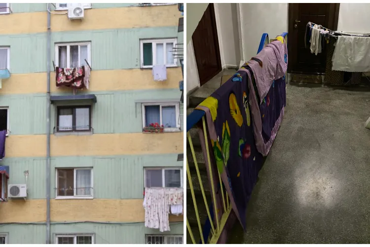 „Moda” hainelor atârnate pe balcon și în scara blocului, la Cluj: Locatarii unui bloc sunt exasperați de vecinii care „strică imaginea blocului”