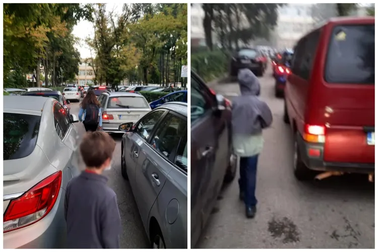 Pericol major pentru elevi în Cluj-Napoca: Copiii se strecoară zilnic printre mașini pe drumul spre Școala „Nicolae Titulescu”