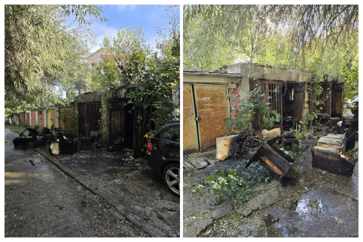 Incendiu de proporții în Cluj. Mai multe garaje au luat foc. Un bărbat este evaluat de medici. Pompierii intervin chiar acum FOTO