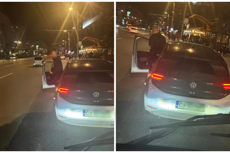 VIDEO. Incident periculos în traficul din Cluj-Napoca! Un șofer a blocat intenționat stația de autobuz și a coborât amenințător la conducătorul autobuzului