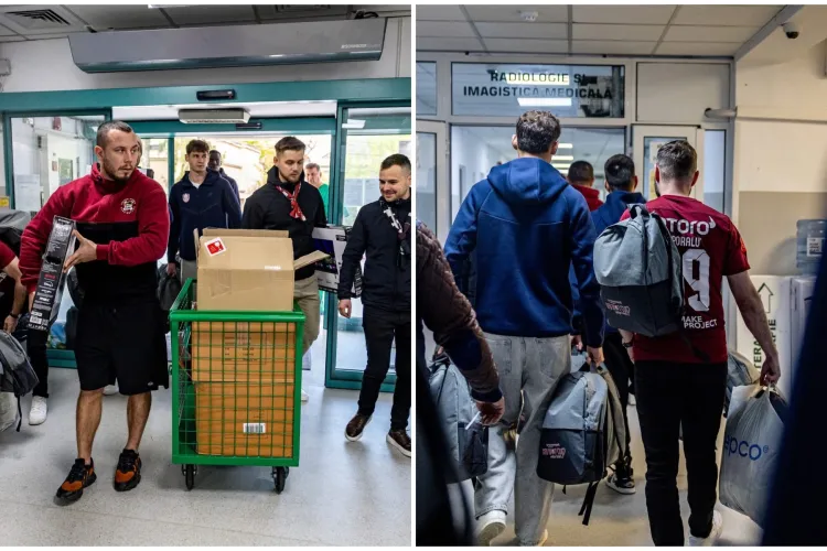 Peluza Vișinie și CFR Cluj au readus zâmbetul pe fața copiilor de la secția pediatrică a Institutului Oncologic din Cluj. Ce cadouri au primit cei mici