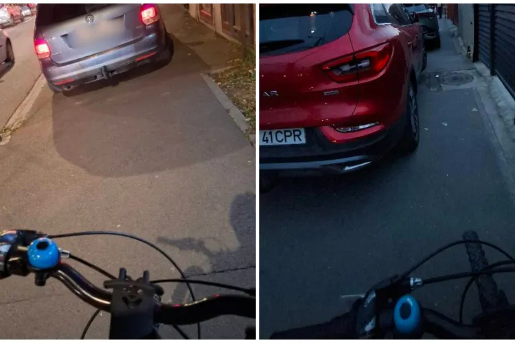 Un biciclist care face delivery în Cluj-Napoca este „terorizat” de șoferii care parchează pe tot trotuarul: „No, fă delivery prin Cluj dacă poți”