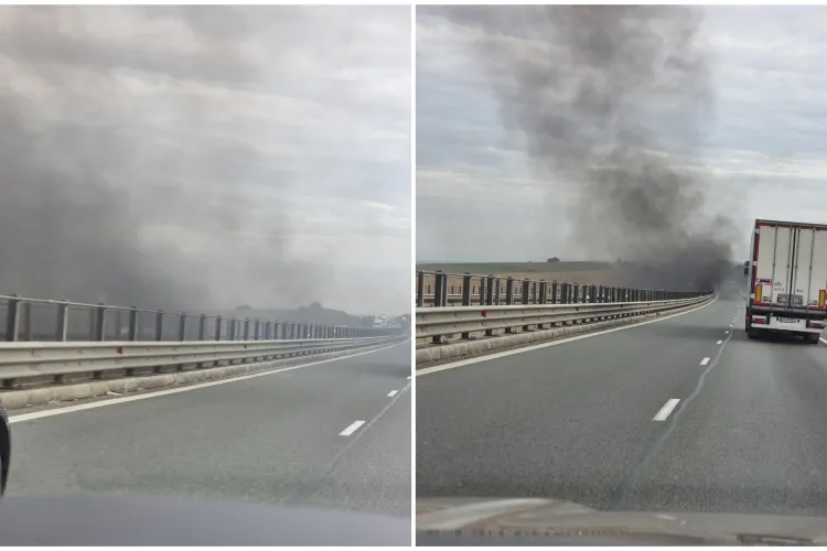 Incendiu neobișnuit pe autostradă: Fumul gros a ieșit chiar din drum, alertând șoferii clujeni. Care a fost cauza - FOTO