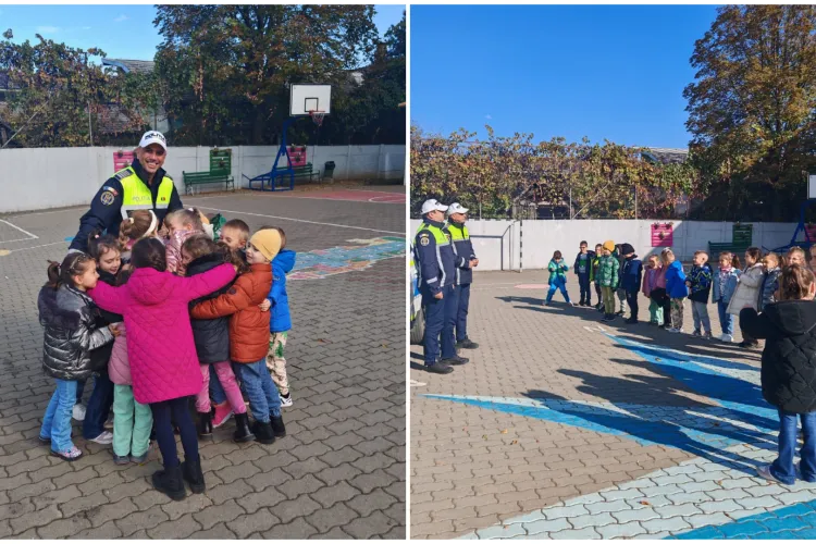 Micuții clujeni au învățat ce înseamnă să fii un pieton responsabil: IPJ Cluj a făcut demonstrații de siguranță în trafic pentru aceștia
