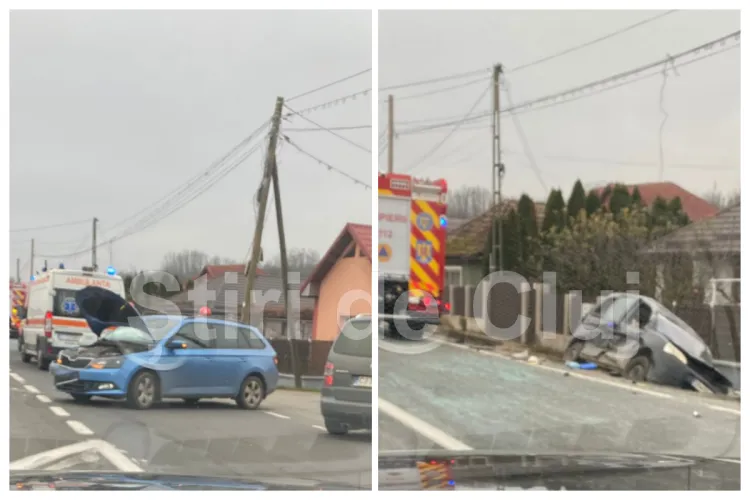 Accident în această dimineață între Cluj-Napoca și Gherla, la Fundatura, pe DN 1C. O mașină a fost proiectată în șanț. Traficul, afectat- FOTO