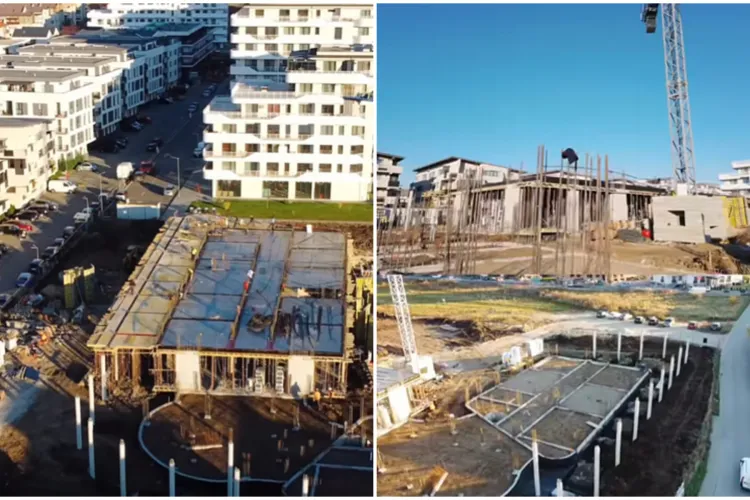 VIDEO. Imagini spectaculoase cu șantierul noii școli din Florești. Lucrările avansează rapid, clădirea a ajuns deja la etajul I