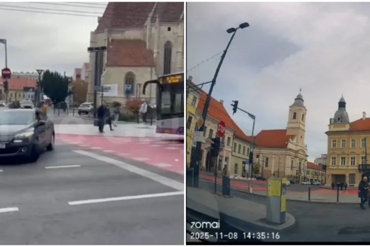 Reacția șoferului buclucaș care a făcut astăzi o „românească” în centrul Clujului: „Nu a fost cu intenție rea, nu am știut”. VIDEO cameră de bord
