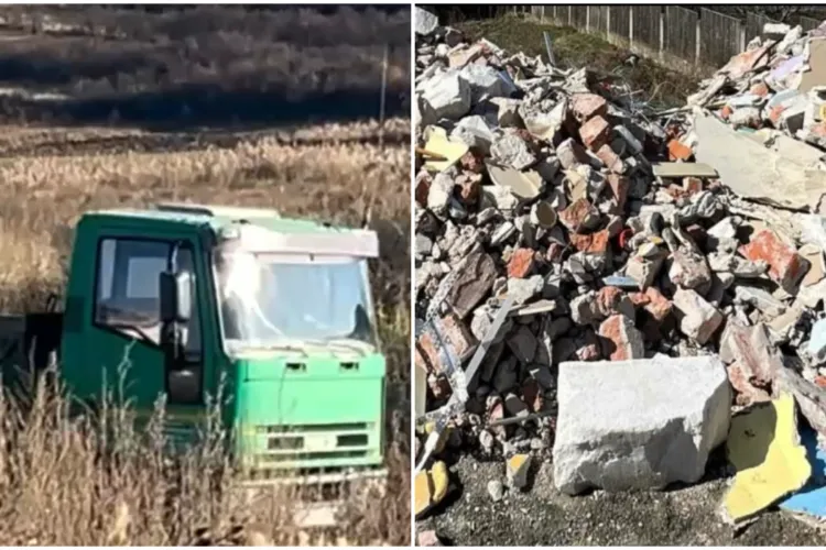 VIDEO. Autobasculantă surprinsă în flagrant timp ce abandona moloz pe un teren de la marginea orașului Cluj-Napoca. „Un obicei periculos”