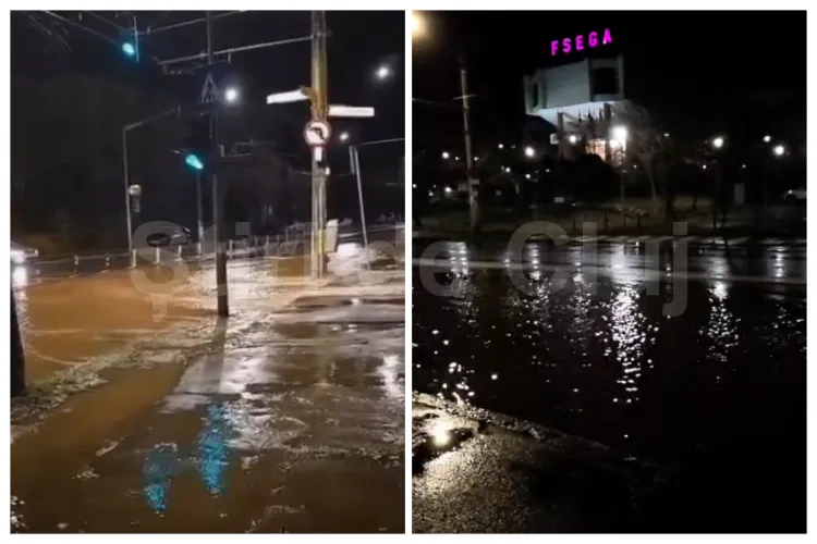 Mai multe străzi din Cluj, inundate în seara asta. Compania de Apă Someș a oprit furnizarea apei. Jumătate din clujenii de pe Titulescu au rămas fără apă