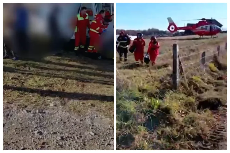 VIDEO. Intervenție de urgență la Cluj: Bărbat de 60 de ani, prins într-un utilaj agricol. A fost chemat elicopterul SMURD