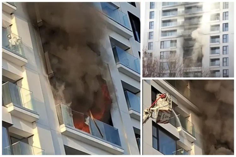 VIDEO Incendiu de amploare la un bloc cu 11 etaje din București. 17 persoane au ajuns la spital