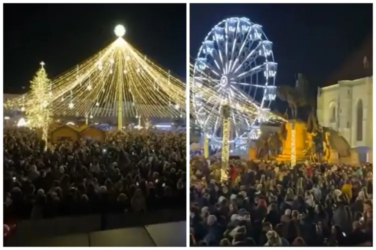 VIDEO. Momentul aprinderii luminițelor de Crăciun la Cluj, în seara asta. Centrul Clujului, transformat în tărâm de poveste, a adunat mii de oameni
