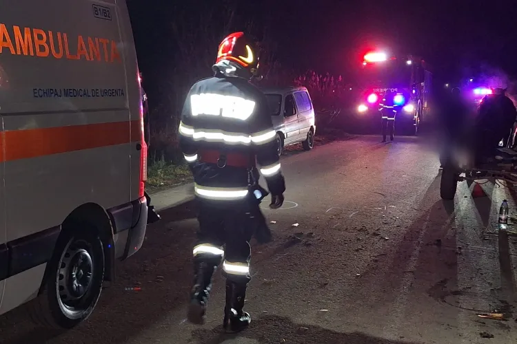 Accident grav la Cluj! Un bărbat a fost rănit, iar un cal a murit în urma impactului puternic dintre o autoutilitară și o căruță, la Sânmărtin – FOTO